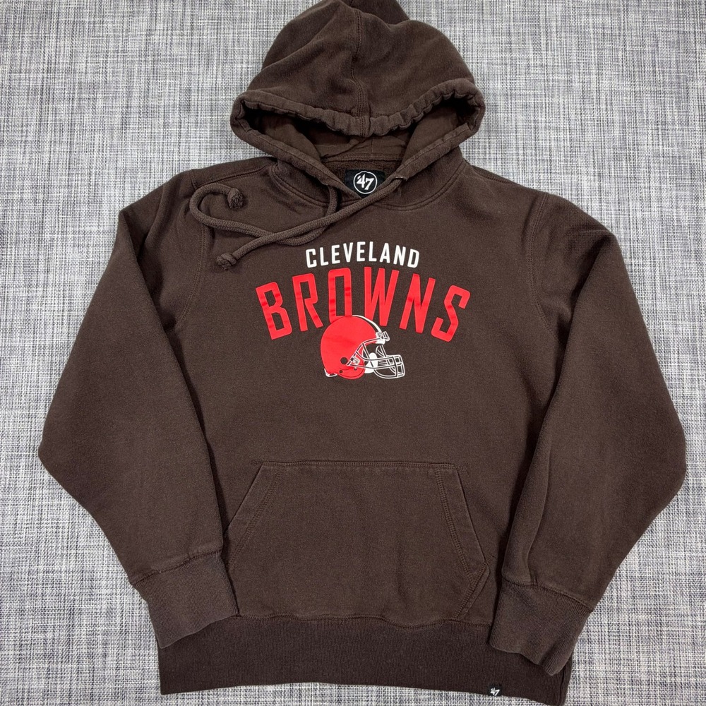 47 Brand Mens Cleveland Browns Hoodie Medium Brown NFL Helmet Fleece Pullover